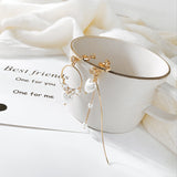 Zircon Inlaid Heart Asymmetric Long Earrings