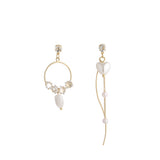 Zircon Inlaid Heart Asymmetric Long Earrings