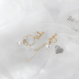 Zircon Inlaid Heart Asymmetric Long Earrings