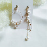 Zircon Inlaid Heart Asymmetric Long Earrings