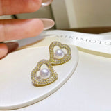 Natural Freshwater Pearls Diamond Love Heart Earrings