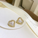 Natural Freshwater Pearls Diamond Love Heart Earrings