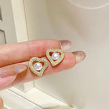 Natural Freshwater Pearls Diamond Love Heart Earrings