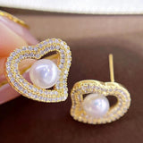 Natural Freshwater Pearls Diamond Love Heart Earrings