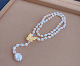 Natural Baroque Freshwater Pearl Butterfly Buckle Necklace