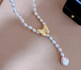 Natural Baroque Freshwater Pearl Butterfly Buckle Necklace