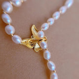 Natural Baroque Freshwater Pearl Butterfly Buckle Necklace
