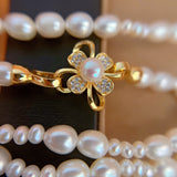 Natural Pearl Sweater Chain Camellia Flower Buckle Necklace