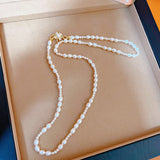 Natural Pearl Sweater Chain Camellia Flower Buckle Necklace