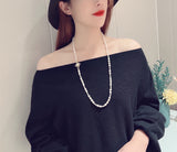 Natural Pearl Sweater Chain Camellia Flower Buckle Necklace