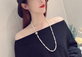 Natural Pearl Sweater Chain Camellia Flower Buckle Necklace