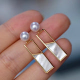 Geometric Vintage Natural Freshwater Pearl Long Earrings