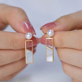 Geometric Vintage Natural Freshwater Pearl Long Earrings