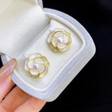 Natural Freshwater Pearl Camellia Flower Shape Earrings