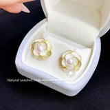 Natural Freshwater Pearl Camellia Flower Shape Earrings
