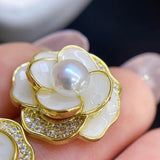 Natural Freshwater Pearl Camellia Flower Shape Earrings
