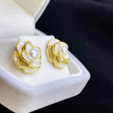 Natural Freshwater Pearl Camellia Flower Shape Earrings