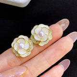 Natural Freshwater Pearl Camellia Flower Shape Earrings