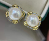 Natural Freshwater Pearl Twisted zircon Earrings