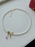 Natural Freshwater Pearls Bow Choker Clavicle Chain Necklace