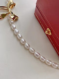 Natural Freshwater Pearls Bow Choker Clavicle Chain Necklace