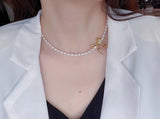 Natural Freshwater Pearls Bow Choker Clavicle Chain Necklace
