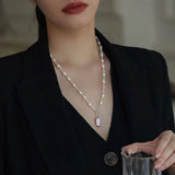 Baroque Square Pearl Sweater Chain OT buckle Necklace