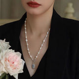 Baroque Square Pearl Sweater Chain OT buckle Necklace