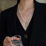 Baroque Square Pearl Sweater Chain OT buckle Necklace