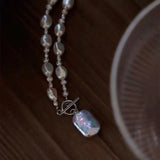 Baroque Square Pearl Sweater Chain OT buckle Necklace