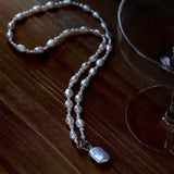 Baroque Square Pearl Sweater Chain OT buckle Necklace