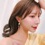 Zircon Inlaid Heart Asymmetric Long Earrings