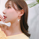 Zircon Inlaid Heart Asymmetric Long Earrings