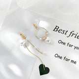Zircon Inlaid Heart Asymmetric Long Earrings