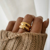 14K Gold Wide-Sided Double-Layer Simple Ring