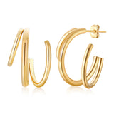 3 Bar Tube Hoops Asymmetric Triple Hoop Earrings