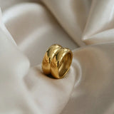 14K Gold Wide-Sided Double-Layer Simple Ring