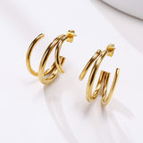 3 Bar Tube Hoops Asymmetric Triple Hoop Earrings