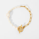 INS Style OT buckle chain with natural pearl bracelet