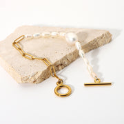 INS Style OT buckle chain with natural pearl bracelet