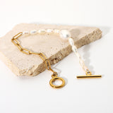 INS Style OT buckle chain with natural pearl bracelet