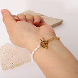INS Style OT buckle chain with natural pearl bracelet