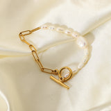 INS Style OT buckle chain with natural pearl bracelet