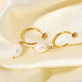 Freshwater Pearl C-Shaped Pendant Earrings