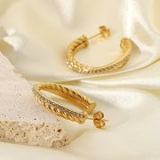 Twisted Zircon C shape Hoop Earring