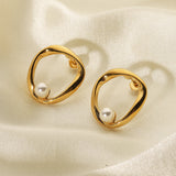 Irregular Oval Shape Pearl Earring