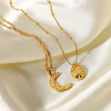 INS Style Moon and Oval Pendant Necklace