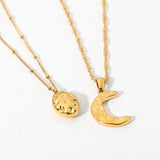 INS Style Moon and Oval Pendant Necklace