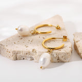 Freshwater Pearl C-Shaped Pendant Earrings
