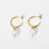 Freshwater Pearl C-Shaped Pendant Earrings